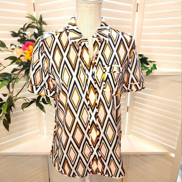 TORY BURCH GEOMETRIC BUTTON DOWN SIZE 8 - Picture 1 of 7